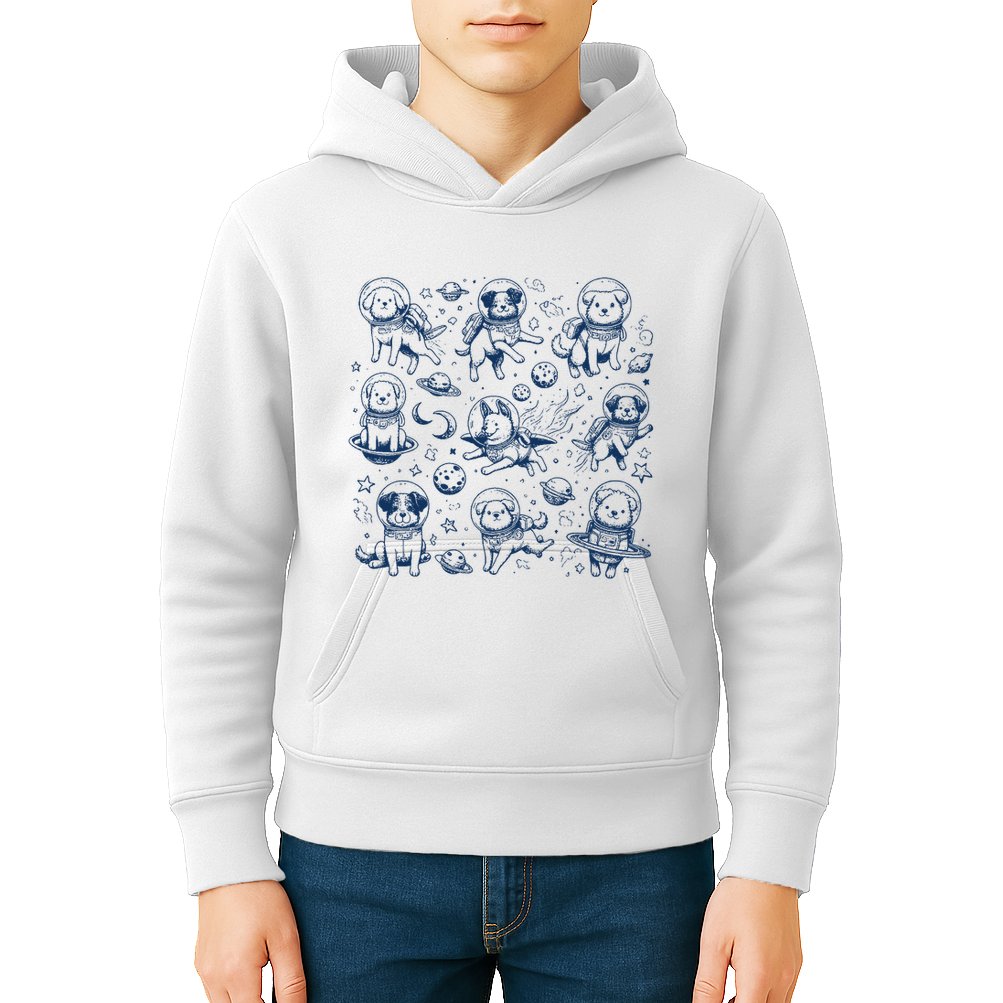 Dogs In Space Retro Dog Moon 90s Kids Hoodie