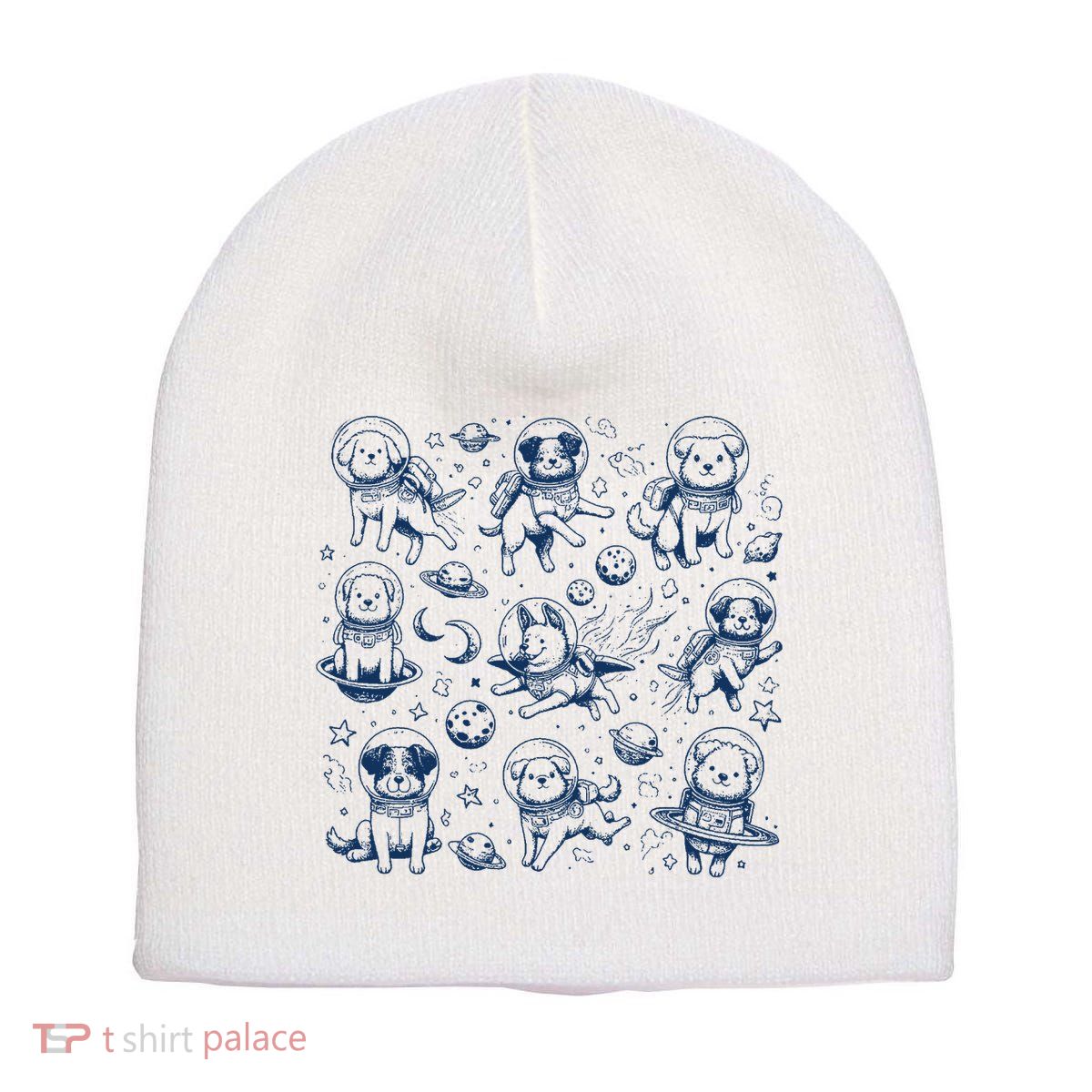 Dogs In Space Retro Dog Moon 90s Short Acrylic Beanie