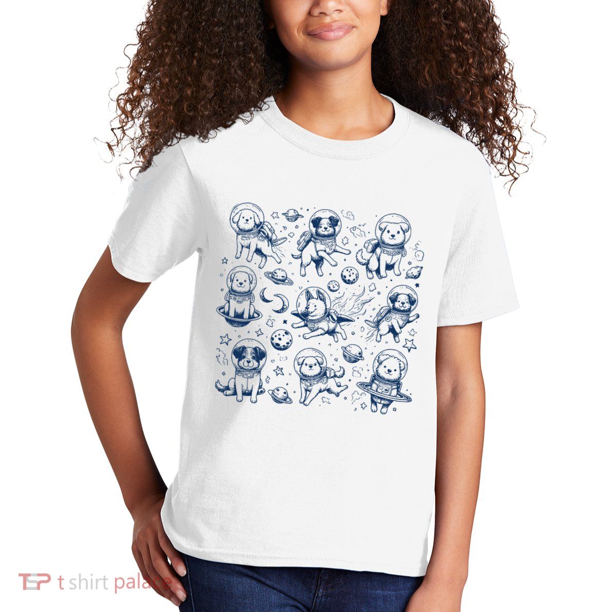 Dogs In Space Retro Dog Moon 90s Kids T-Shirt