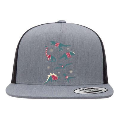 Dinos In Sweaters Flat Bill Trucker Hat