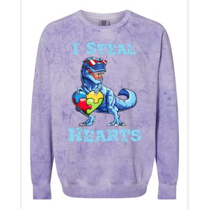 Dinosaur I Steal Hearts Autism Awareness Valentines Day Colorblast Crewneck Sweatshirt