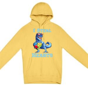 Dinosaur I Steal Hearts Autism Awareness Valentines Day Premium Pullover Hoodie