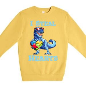 Dinosaur I Steal Hearts Autism Awareness Valentines Day Premium Crewneck Sweatshirt