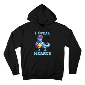 Dinosaur I Steal Hearts Autism Awareness Valentines Day Hoodie