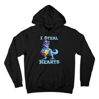 Dinosaur I Steal Hearts Autism Awareness Valentines Day Hoodie