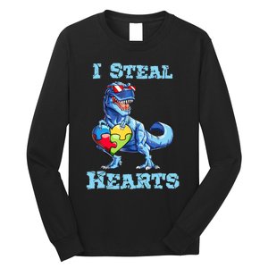 Dinosaur I Steal Hearts Autism Awareness Valentines Day Long Sleeve Shirt