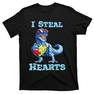 Dinosaur I Steal Hearts Autism Awareness Valentines Day T-Shirt