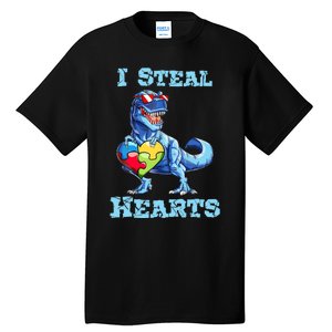 Dinosaur I Steal Hearts Autism Awareness Valentines Day Tall T-Shirt