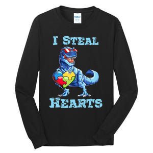 Dinosaur I Steal Hearts Autism Awareness Valentines Day Tall Long Sleeve T-Shirt