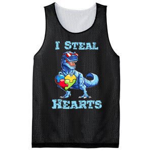 Dinosaur I Steal Hearts Autism Awareness Valentines Day Mesh Reversible Basketball Jersey Tank