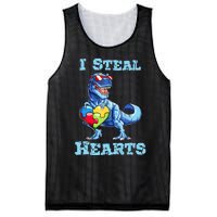 Dinosaur I Steal Hearts Autism Awareness Valentines Day Mesh Reversible Basketball Jersey Tank