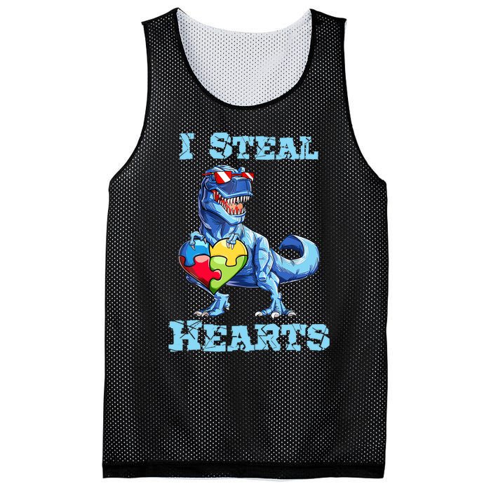 Dinosaur I Steal Hearts Autism Awareness Valentines Day Mesh Reversible Basketball Jersey Tank