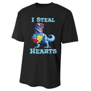 Dinosaur I Steal Hearts Autism Awareness Valentines Day Performance Sprint T-Shirt