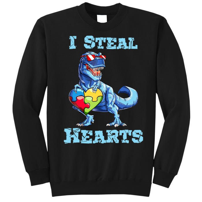 Dinosaur I Steal Hearts Autism Awareness Valentines Day Tall Sweatshirt