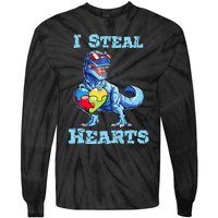 Dinosaur I Steal Hearts Autism Awareness Valentines Day Tie-Dye Long Sleeve Shirt