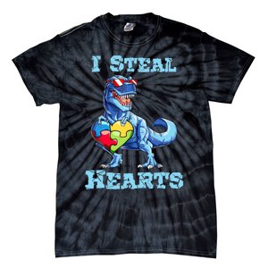 Dinosaur I Steal Hearts Autism Awareness Valentines Day Tie-Dye T-Shirt