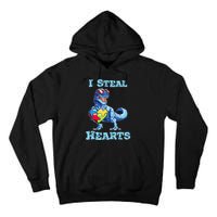 Dinosaur I Steal Hearts Autism Awareness Valentines Day Tall Hoodie