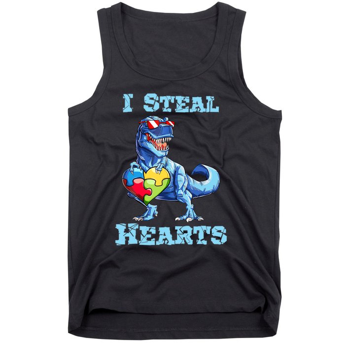 Dinosaur I Steal Hearts Autism Awareness Valentines Day Tank Top