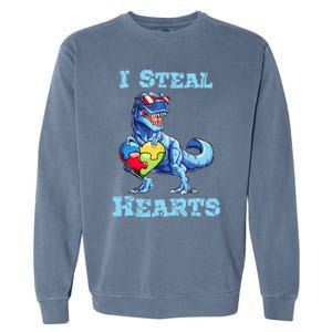 Dinosaur I Steal Hearts Autism Awareness Valentines Day Garment-Dyed Sweatshirt