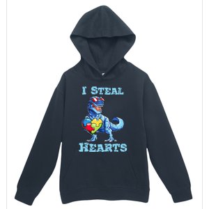 Dinosaur I Steal Hearts Autism Awareness Valentines Day Urban Pullover Hoodie