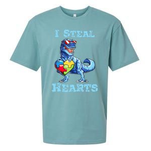 Dinosaur I Steal Hearts Autism Awareness Valentines Day Sueded Cloud Jersey T-Shirt