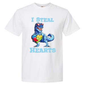 Dinosaur I Steal Hearts Autism Awareness Valentines Day Garment-Dyed Heavyweight T-Shirt