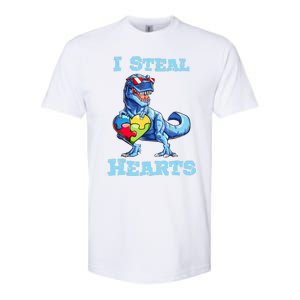 Dinosaur I Steal Hearts Autism Awareness Valentines Day Softstyle CVC T-Shirt