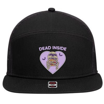 Dead Inside Skeleton Funny Skeleton Eating 7 Panel Mesh Trucker Snapback Hat