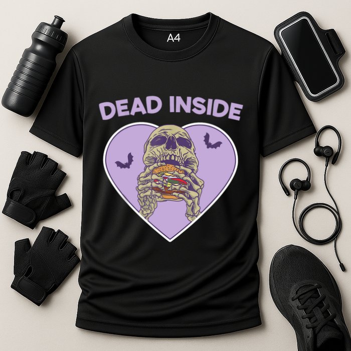 Dead Inside Skeleton Funny Skeleton Eating Cooling Performance Crew T-Shirt