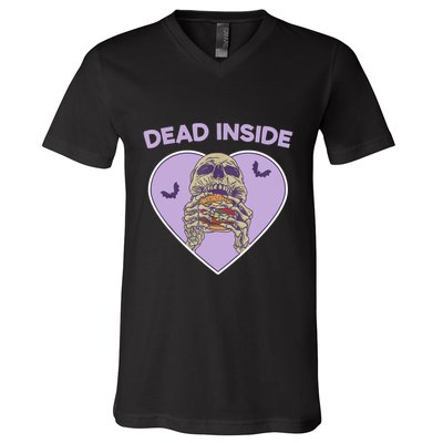 Dead Inside Skeleton Funny Skeleton Eating V-Neck T-Shirt