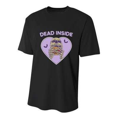 Dead Inside Skeleton Funny Skeleton Eating Youth Performance Sprint T-Shirt
