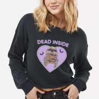 Dead Inside Skeleton Funny Skeleton Eating Cropped Pullover Crew