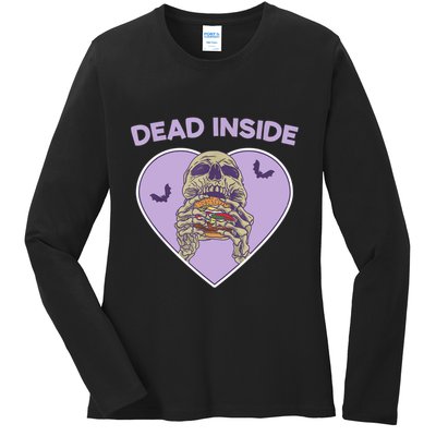 Dead Inside Skeleton Funny Skeleton Eating Ladies Long Sleeve Shirt