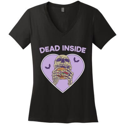 Dead Inside Skeleton Funny Skeleton Eating Women's V-Neck T-Shirt