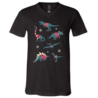 Dinos In Sweaters V-Neck T-Shirt