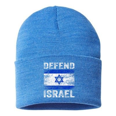 Defend Israel Support Israel I Stand With Israel Israel Flag Sustainable Knit Beanie