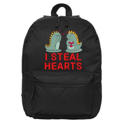 Dinosaur I Steal Hearts Valentines Day 16 in Basic Backpack