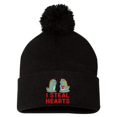 Dinosaur I Steal Hearts Valentines Day Pom Pom 12in Knit Beanie