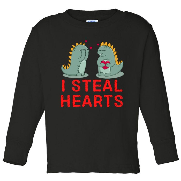 Dinosaur I Steal Hearts Valentines Day Toddler Long Sleeve Shirt