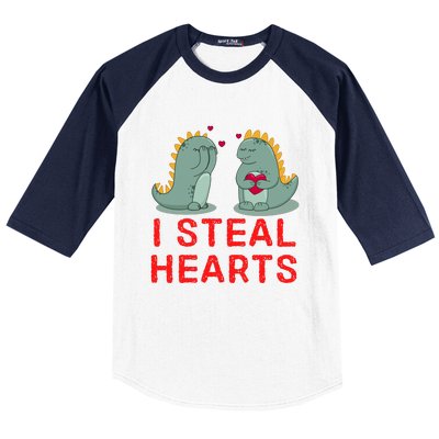 Dinosaur I Steal Hearts Valentines Day Baseball Sleeve Shirt