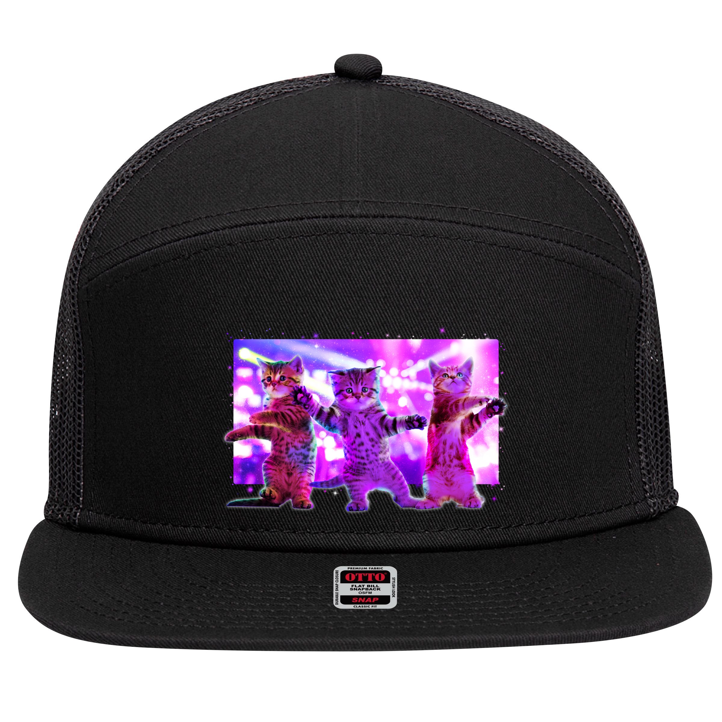 Disco Dance Party Cats 7 Panel Mesh Trucker Snapback Hat