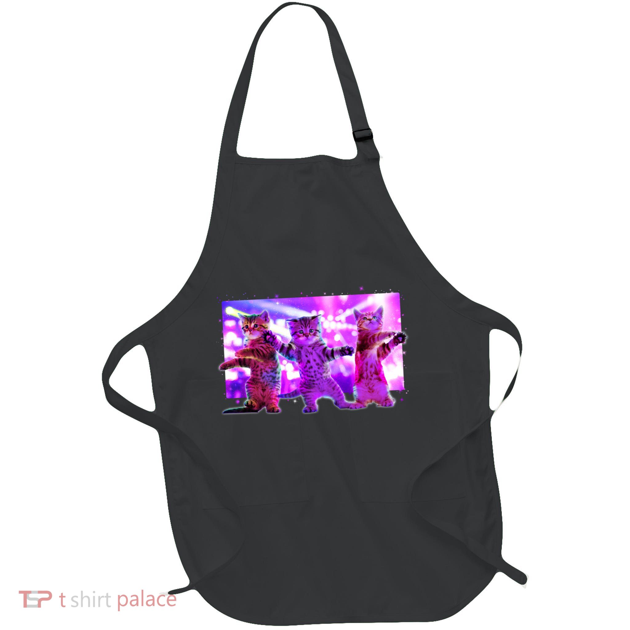 Disco Dance Party Cats Full-Length Apron With Pockets