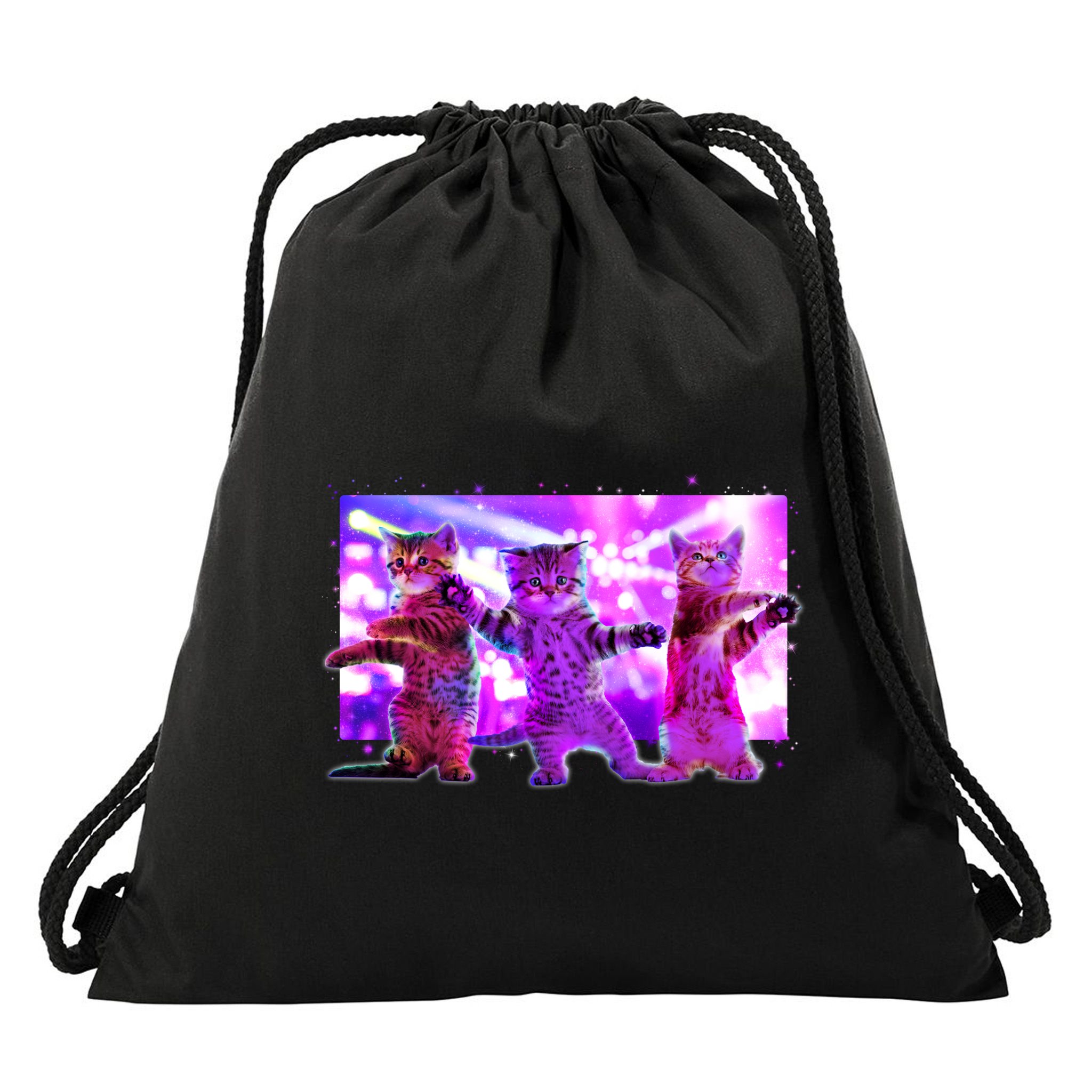 Disco Dance Party Cats Drawstring Bag