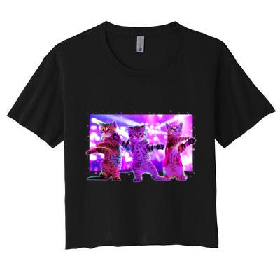 Disco Dance Party Cats Crop Top