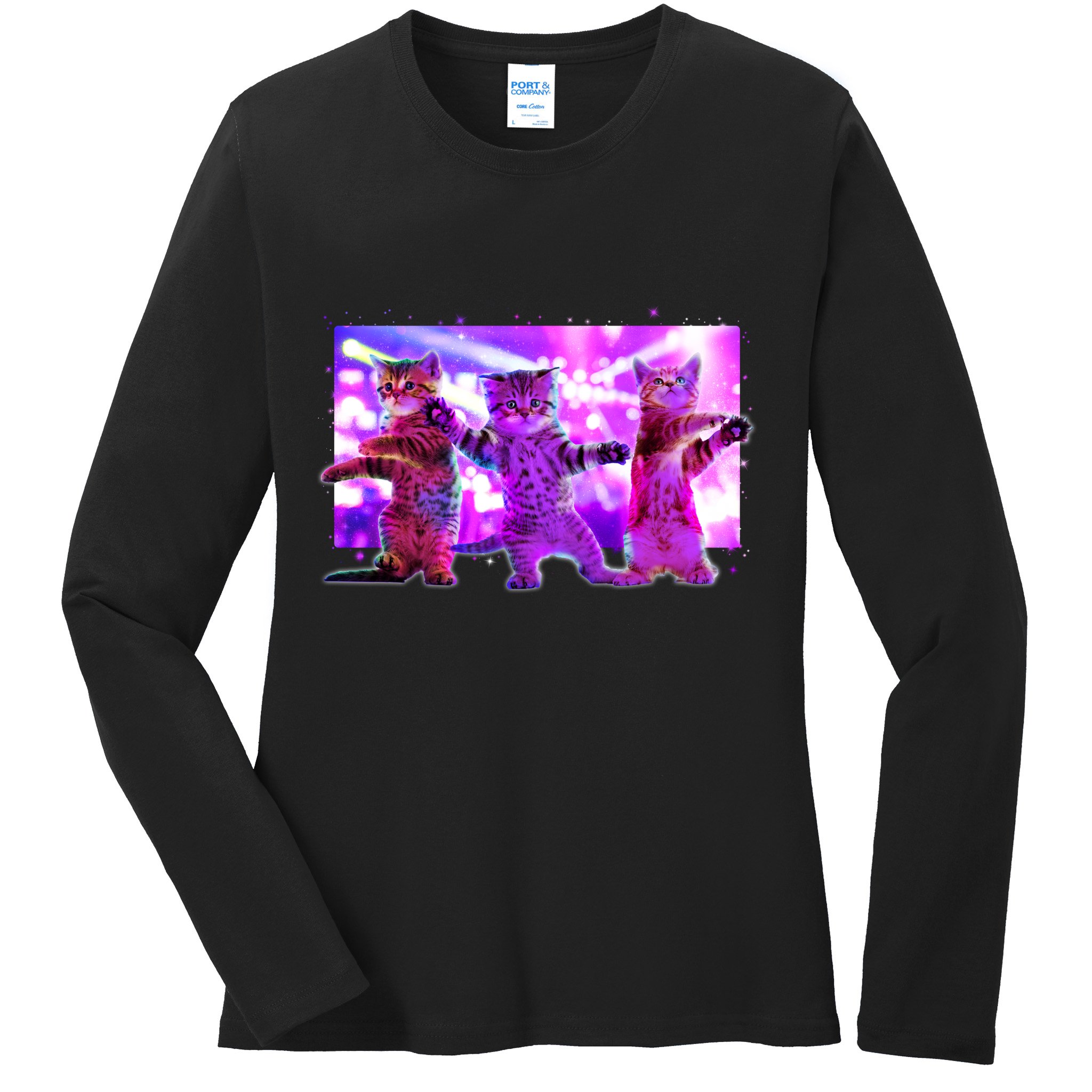 Disco Dance Party Cats Ladies Long Sleeve Shirt