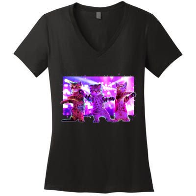 Disco Dance Party Cats Women's V-Neck T-Shirt