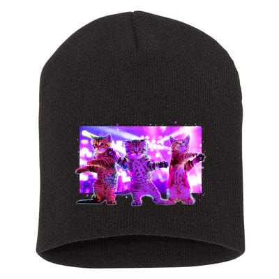 Disco Dance Party Cats Short Acrylic Beanie