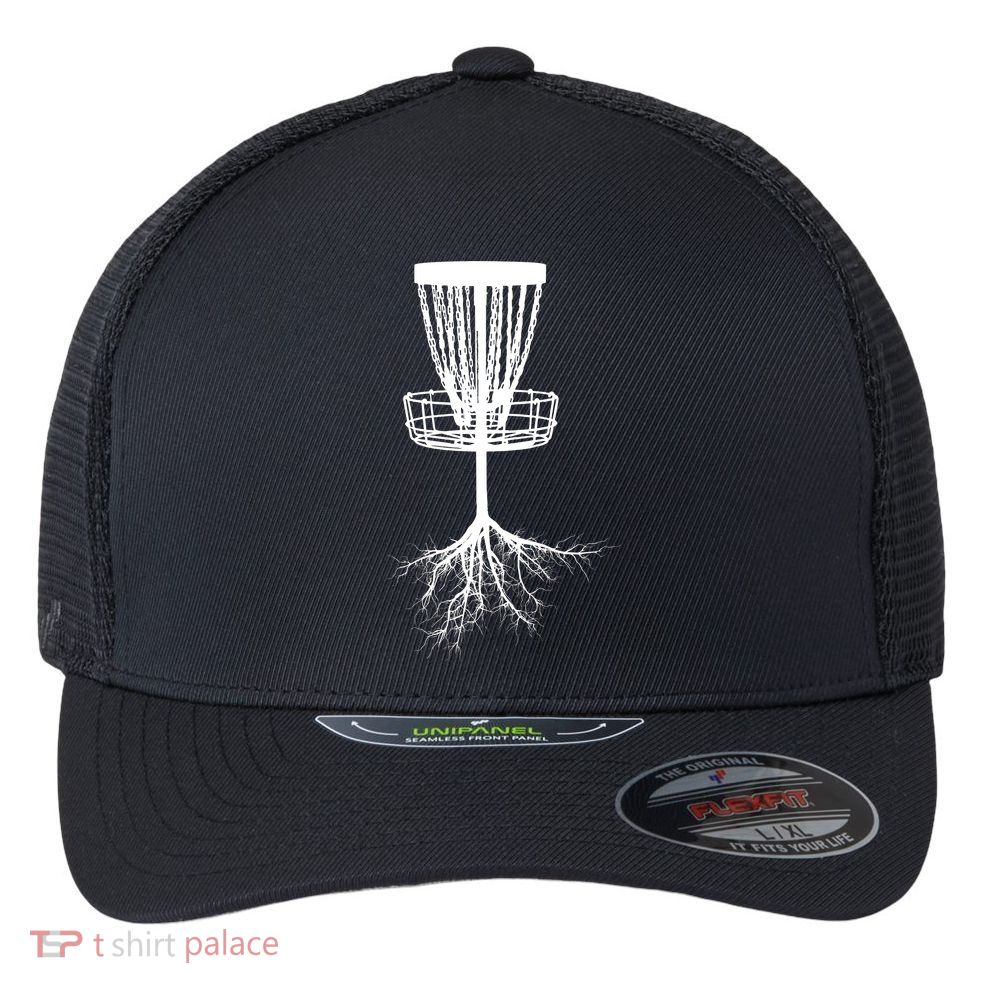 Disk Golf Tree Roots Funny Sports Flexfit Unipanel Trucker Cap