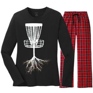 Disk Golf Tree Roots Funny Sports Women's Long Sleeve Flannel Pajama Set 