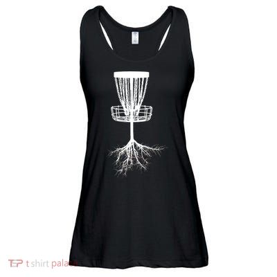 Disk Golf Tree Roots Funny Sports Ladies Essential Flowy Tank